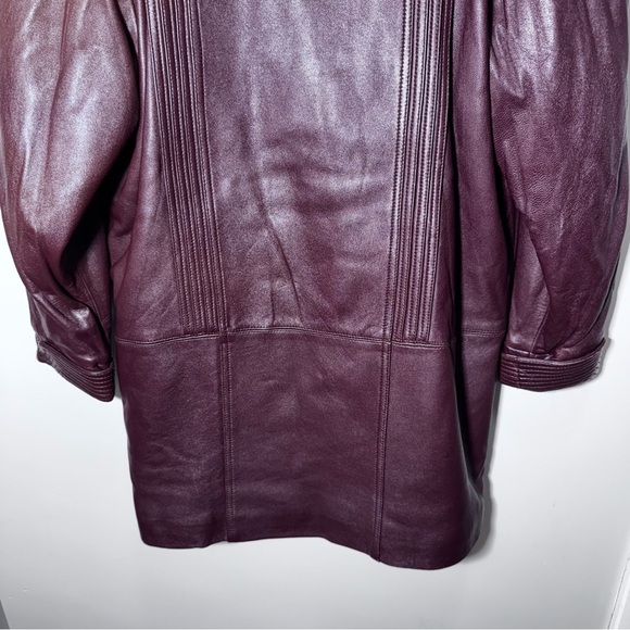 Della Citta Italy Double Breasted Burgundy Leather Coat Size Large Flawed - Picture 4 of 15